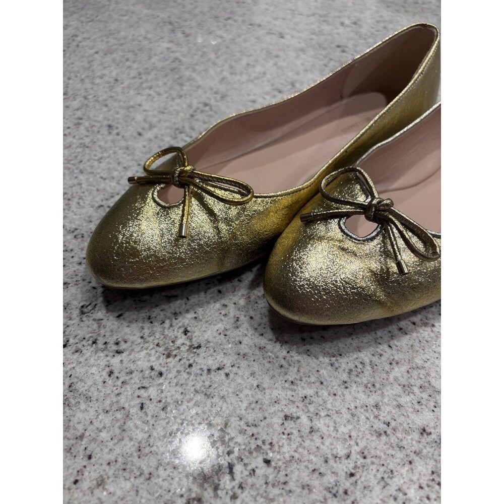 Stuart Weitzman Women’s Ballet Flats Slip On Metallic Gold Leather Bow Sz 9